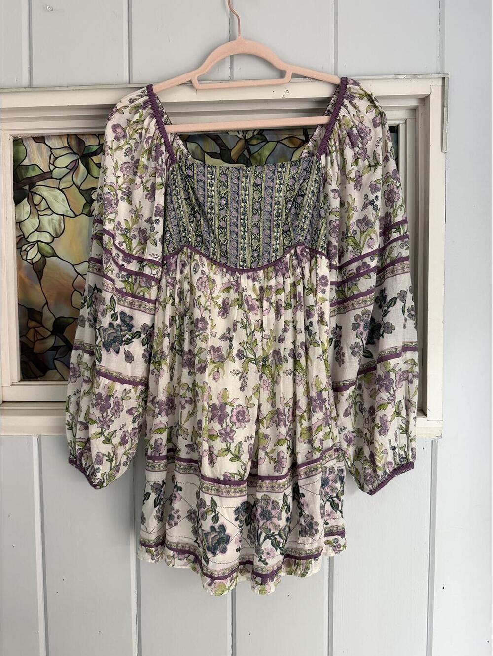 Free People Floral Bohemian Peasant mini dress XS